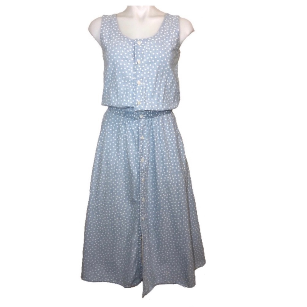 Lizwear 80/90s Denim Button Front Dress Polka dot